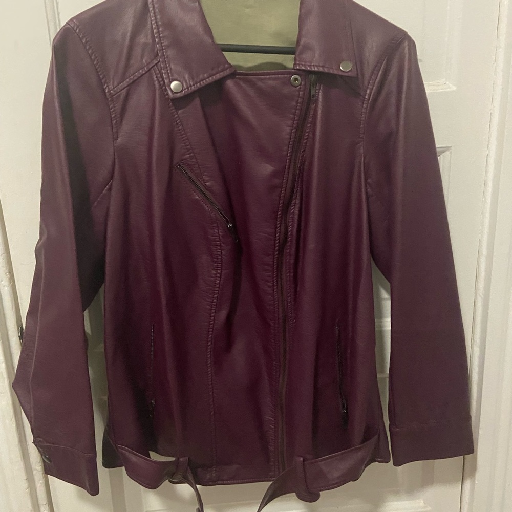 PLUS SIZE -Faux Leather JustFab Moto Jacket ( PLUM)